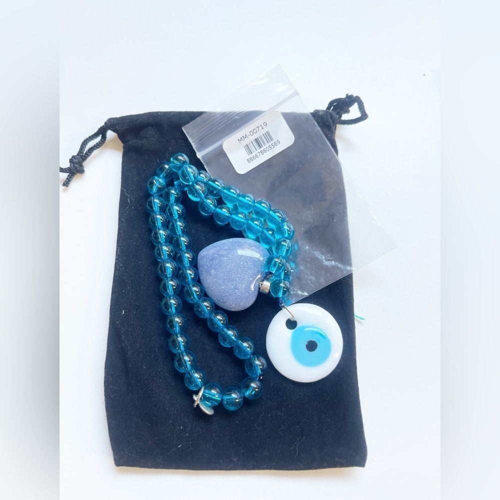 Bag Charm Mayamar Blue Glass Bead with Heart & Evil Eye Purse Bag Charm - Picture 8 of 9